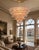 Palmette ceiling light made by 163 Murano pink glasses in a gold metal frame. Murano blown glass in a traditional way....