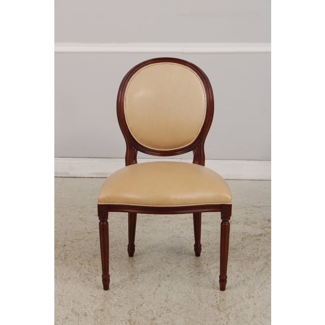 French Set of 8 French Louis XVI Style Leather Dining Chairs For Sale - Image 3 of 18