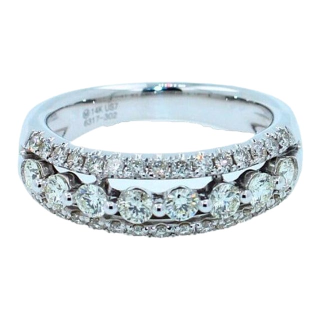 Brilliant White Diamond Three Row Pave Set Cocktail Statement Fashion Wedding Band, Size 7 For Sale