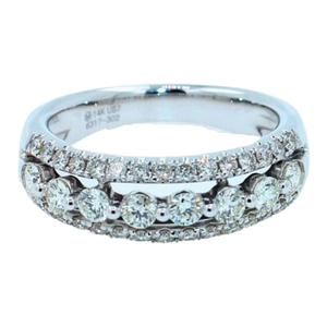 Brilliant White Diamond Three Row Pave Set Cocktail Statement Fashion Wedding Band, Size 7