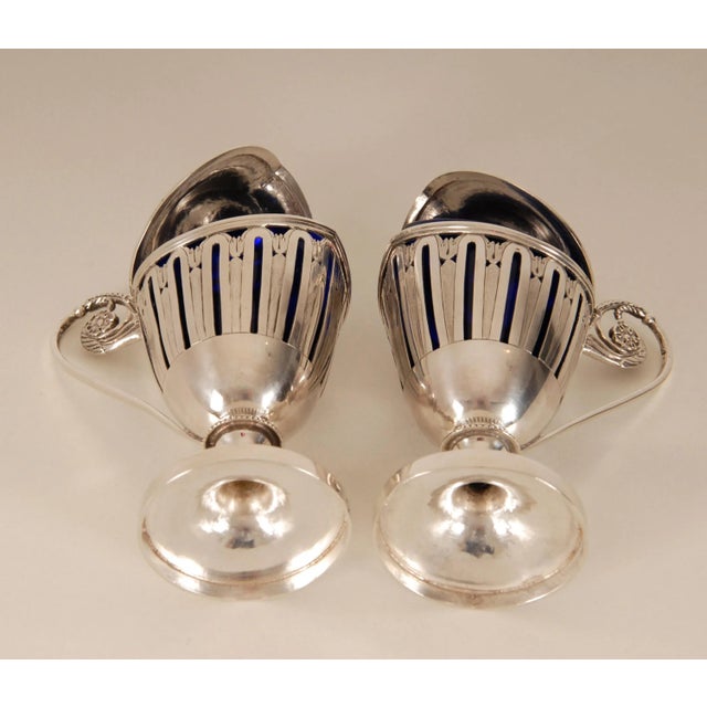 Napoleonic Sterling Silver and Blue Glass Liners 1st Empire
