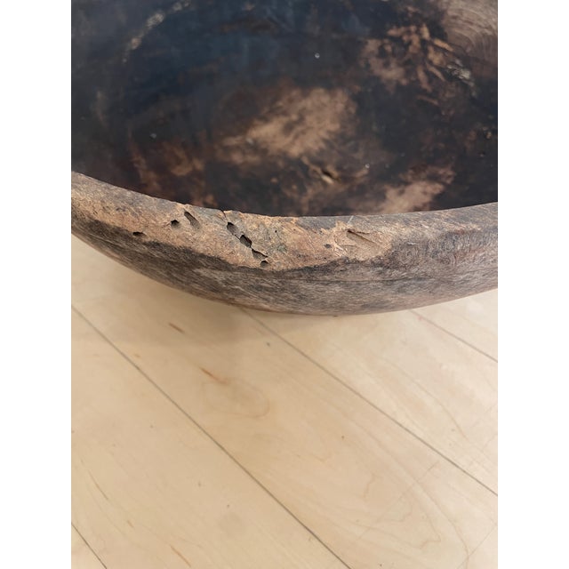 Wood Primitive Antique Large Wooden Handcarved Bread Milk Dough Bowl For Sale - Image 7 of 12