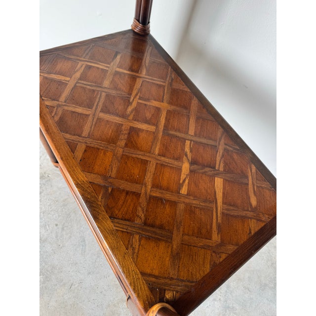 1970s Hollywood Regency Walnut & Rattan Four-Tier Étagère Shelf For Sale - Image 4 of 12