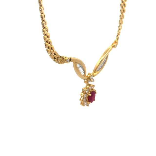 Diamond Ruby Gold Necklace Ruby 18k Yellow Panther Link Chain For Sale In Miami - Image 6 of 8