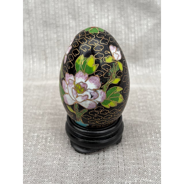 1980s Vintage Cloisonne Egg and Wood Stand For Sale - Image 5 of 12