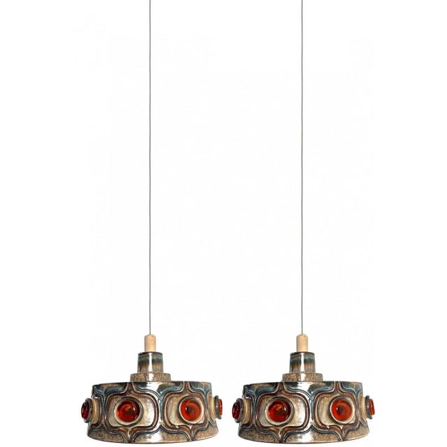 Brown and Blue Ceramic Pendant Light, Denmark, 1970s For Sale - Image 11 of 16