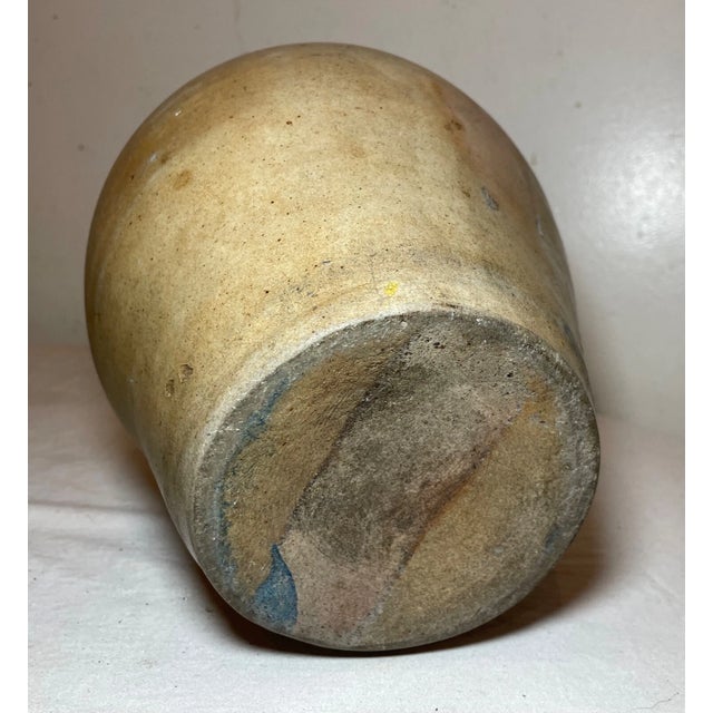 Antique 1800's Handmade Stoneware Salt Glazed Cobalt Pottery Jug Vase W/ Handle For Sale - Image 10 of 11