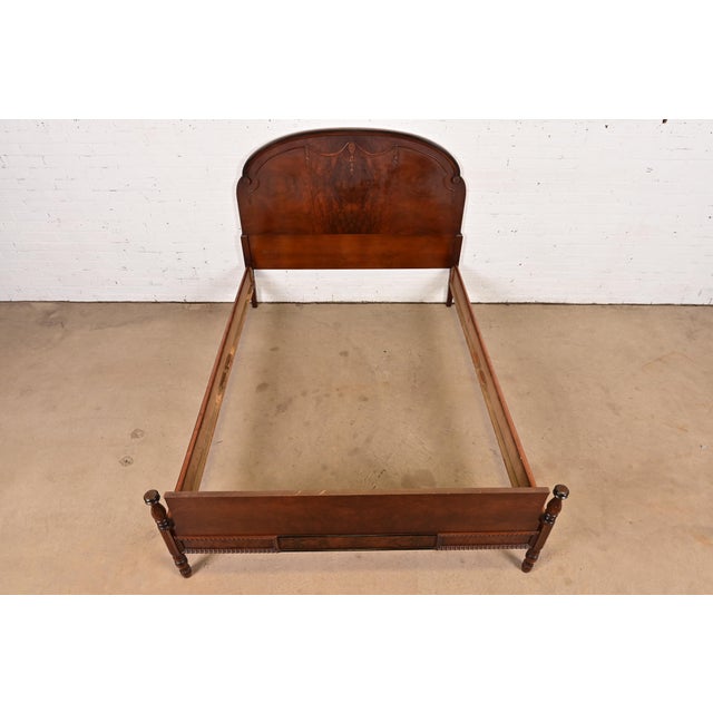 1920s Berkey & Gay Style Antique French Regency Louis XVI Burled Walnut Full Size Bed, Circa 1920s For Sale - Image 5 of 8