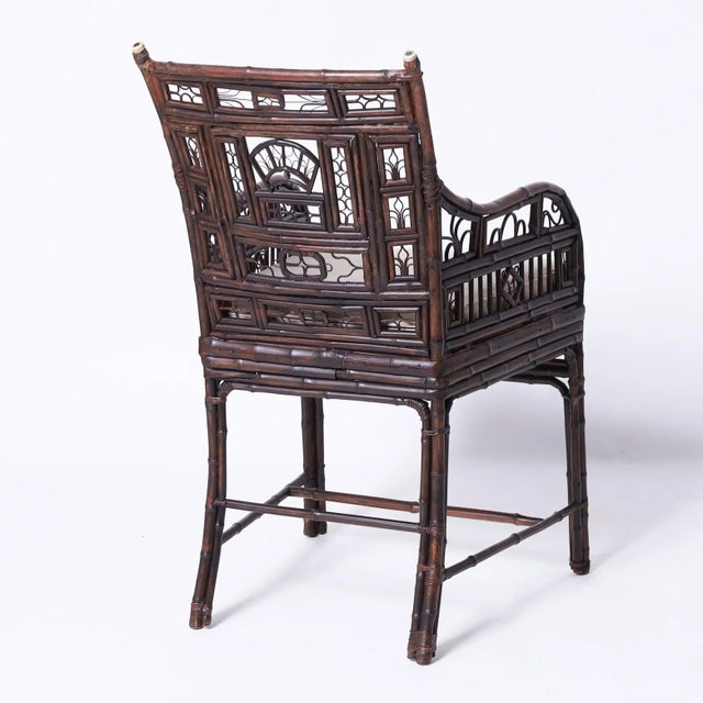 Chinese Export Bamboo and Rattan Pair of Chairs and Stand For Sale - Image 4 of 12