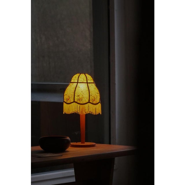 Early 20th Century Art Deco Danish Wooden Table Lamp with Floral Shade, 1920s For Sale - Image 15 of 18