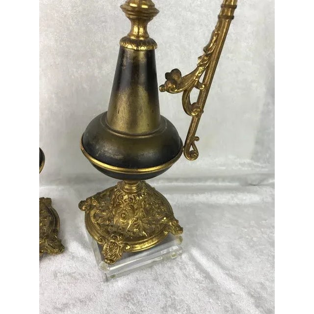 Metal Vintage Elegant Brass Mantel Pitchers / Ewers - a Pair For Sale - Image 7 of 12