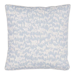 Schumacher Fauna 14" Pillow in Slate Blue For Sale