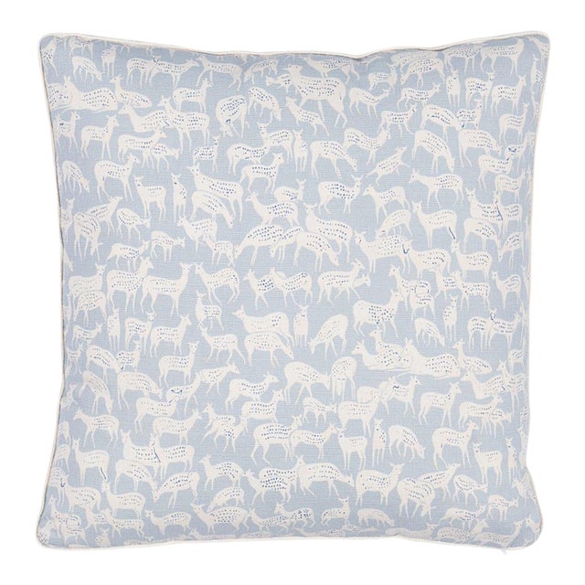 Schumacher Fauna 14" Pillow in Slate Blue For Sale