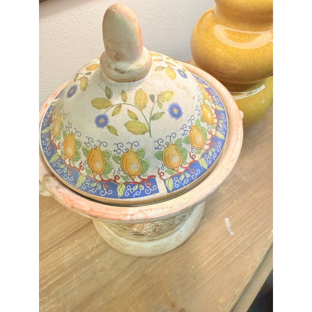 Hand Painted Majolica Lidded Jar Floral Italian Botanical Lemon Tree Design. Gorgeous! For Sale - Image 9 of 10
