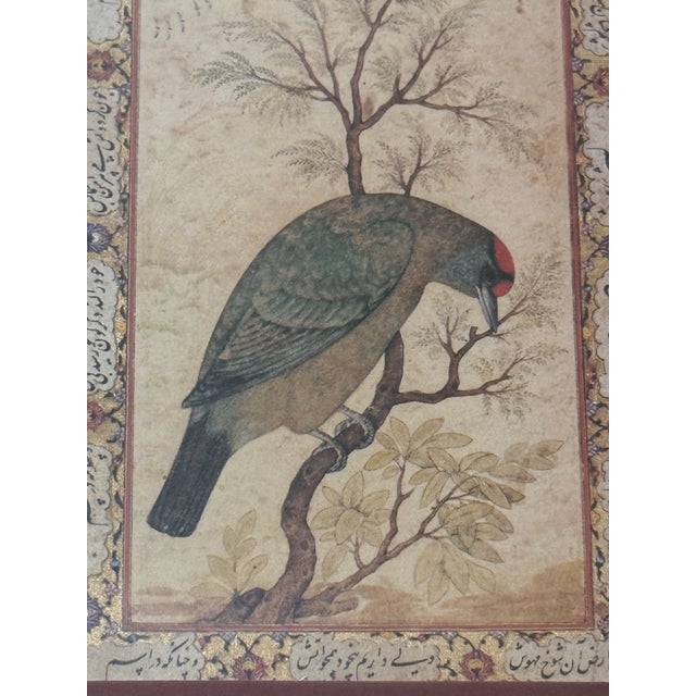 Vintage Persian-Style Bird Art Print in Bamboo Frame For Sale - Image 4 of 10