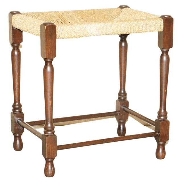 Vintage Dutch Bench Stool with Rope Woven Rush Style Seat, 1940s For Sale - Image 16 of 16