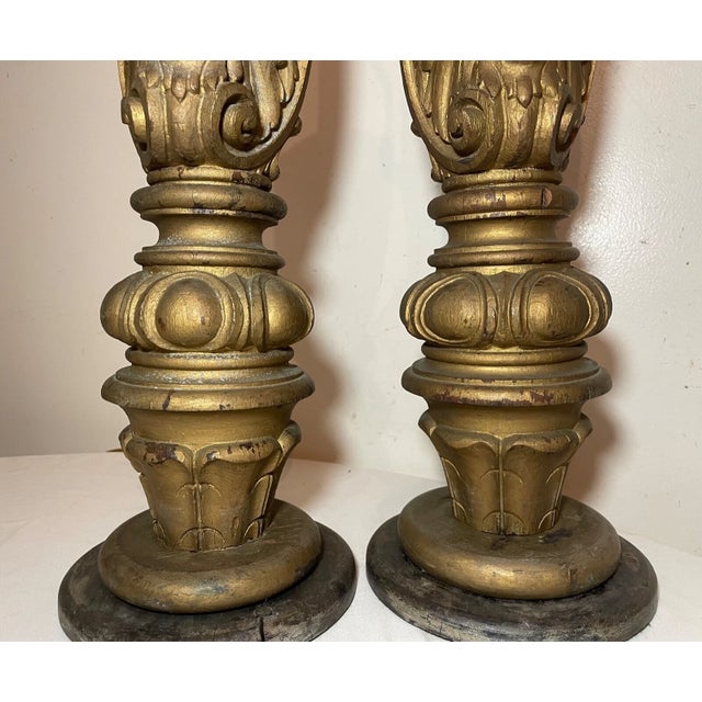 Pair Antique Large Hand Carved Victorian Wood Architectural Salvage Table Lamps For Sale - Image 13 of 14