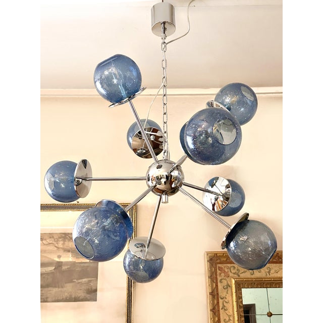Mid-Century Modern Sputnik "Pulegoso" Blue Murano Glass Chandelier For Sale - Image 6 of 6