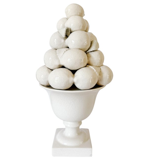 White Vintage Portuguese Creamware Crackle Glaze Lemon Topiary for for Great City Traders San Francisco For Sale - Image 8 of 13