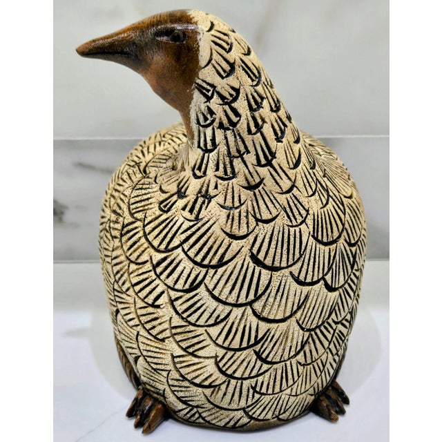 Mid 20th Century Vintage Hand-Carved Teak Partridge Figurine – Signed Thai Folk Art Bird Sculpture For Sale - Image 5 of 10
