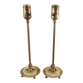 Vintage Hollywood Regency 22kt Gold Plated Brass & Onyx B.S & Co New York Stick Lamps - a Pair For Sale
