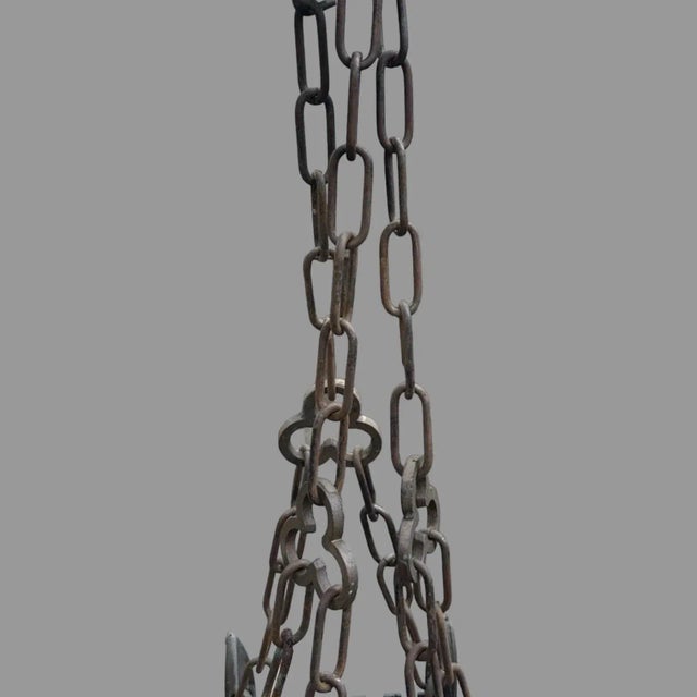 Metal Vintage Cast Metal Gothic Hanging Light Fixture With Glass Panels For Sale - Image 7 of 12