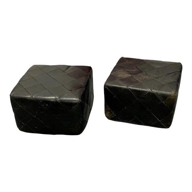 Mid 20th Century Danish Leather Patchwork Pouf/Ottoman - a Pair For Sale