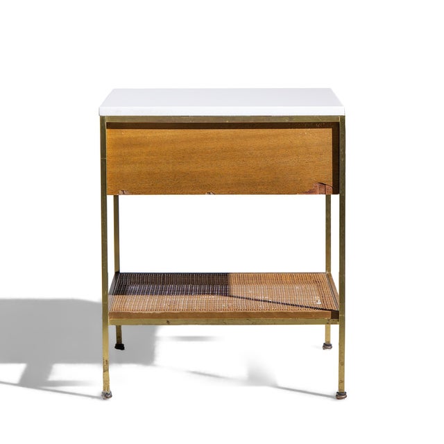Mid 20th Century Paul McCobb for Calvin Irwin Group Model 8714 Mid Century Bleached Mahogany, Cane, Brass and Glass Nightstand For Sale - Image 5 of 8