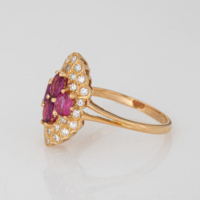80s Portuguese Ruby Diamond Ring 19k Yellow Gold Cocktail Sz 10.5 Fine Jewelry For Sale - Image 4 of 6