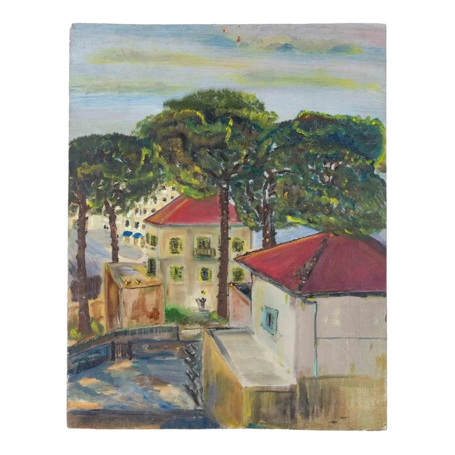 Sirio Pellegrini, Urban Landscape, Oil Painting, 1960s For Sale