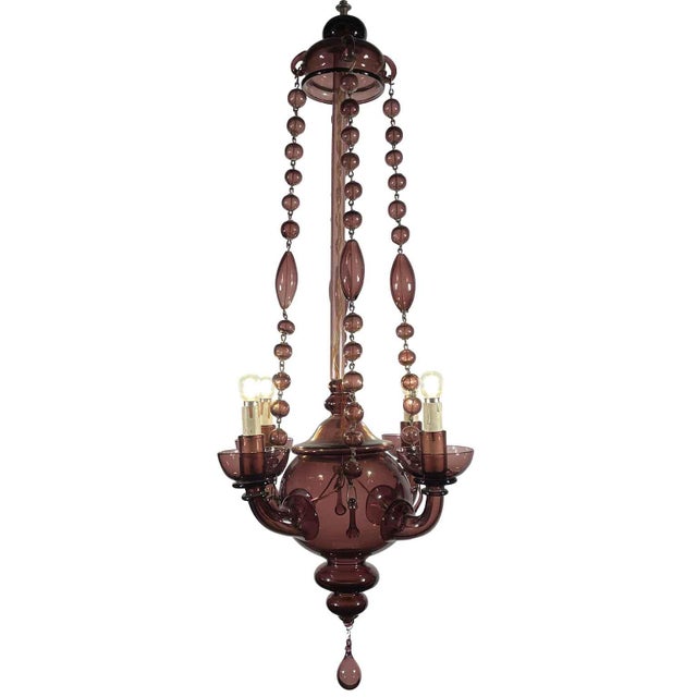 Venetian Amethyst Blown Glass Chandelier, 1900s For Sale - Image 4 of 13