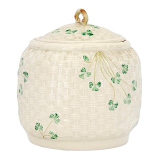 Irish Belleek Shamrock Biscuit Barrel For Sale