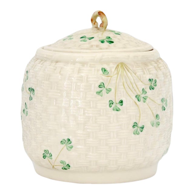 Irish Belleek Shamrock Biscuit Barrel For Sale