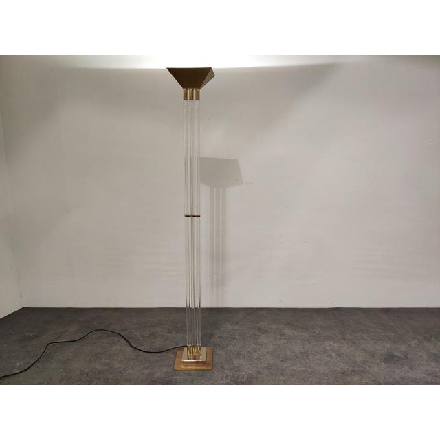 Hollywood Regency Vintage Brass and Acrylic Glass Floor Lamp, 1970s For Sale - Image 3 of 12