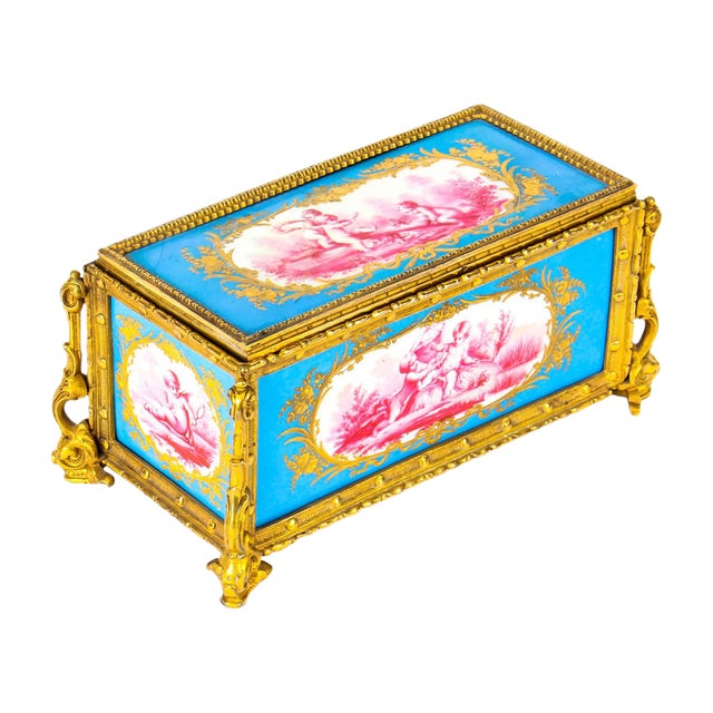 French Sevres Porcelain and Ormolu Jewelry Casket, 19th Century For Sale