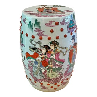 1960s Chinese Famille Mandarin Rose Medallion Porcelain Barrel-Form Garden Stool/Seat For Sale
