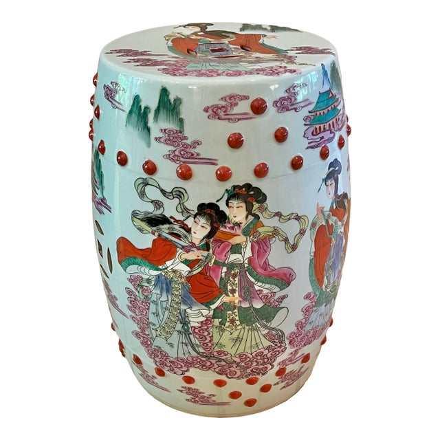 1960s Chinese Famille Mandarin Rose Medallion Porcelain Barrel-Form Garden Stool/Seat For Sale