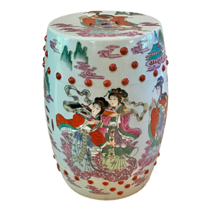 1960s Chinese Famille Mandarin Rose Medallion Porcelain Barrel-Form Garden Stool/Seat