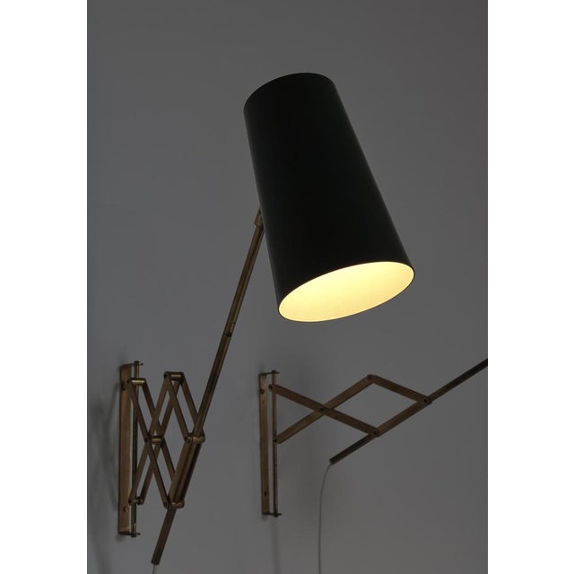 Scandinavian Modern Brass Lamps with Green Shades attributed to T.H. Valentiner, 1960s, Set of 2 For Sale - Image 14 of 18