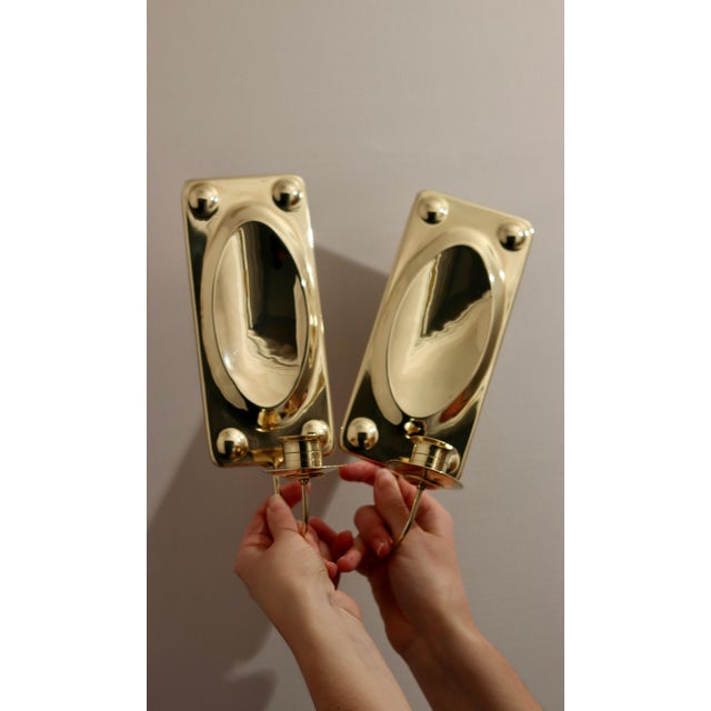 Metal Mid-Century Modern Swedish Rectangular Brass Sconces, Set of 2 For Sale - Image 7 of 10
