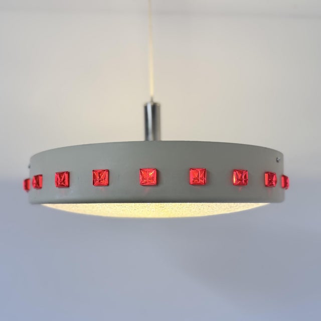 Vintage DDR UFO Lamp in White with Red Elements, 1970s For Sale - Image 4 of 13