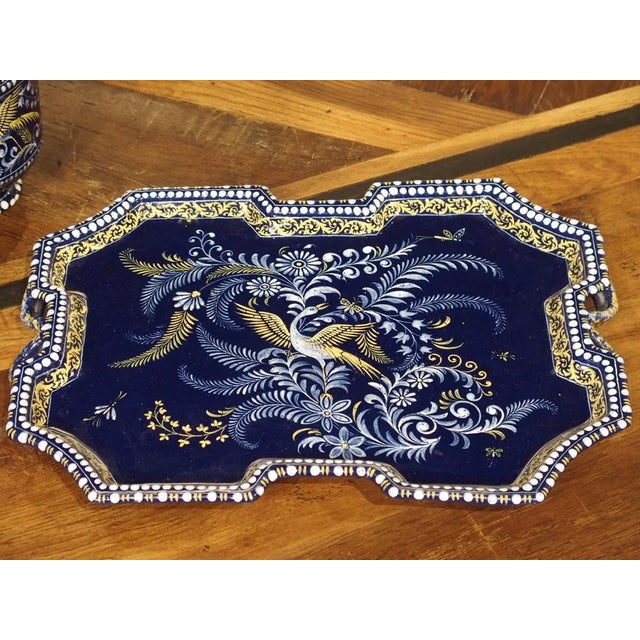 French “Bleu De Nevers” Faience Smoking Service Tray, by Montagnon For Sale - Image 4 of 13