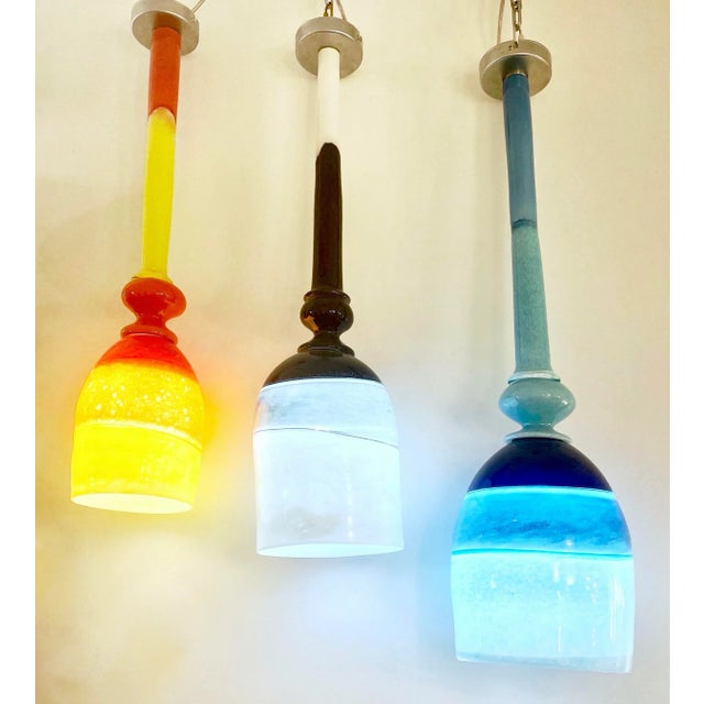 Contemporary Bespoke Italian Organic Yellow Orange Murano Glass Pendant Light For Sale - Image 9 of 10