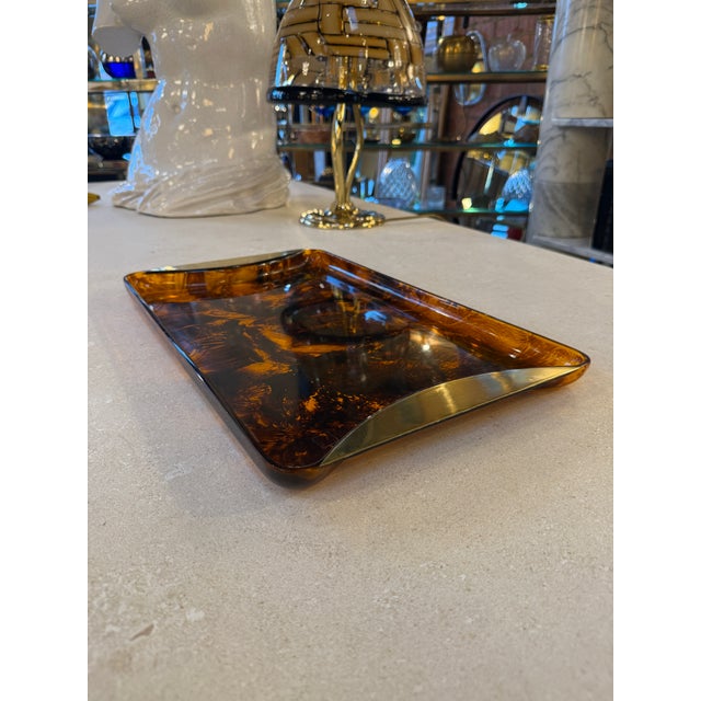 Italian Italian Tortoiseshell Lucite and Brass Tray, 1970s For Sale - Image 3 of 7
