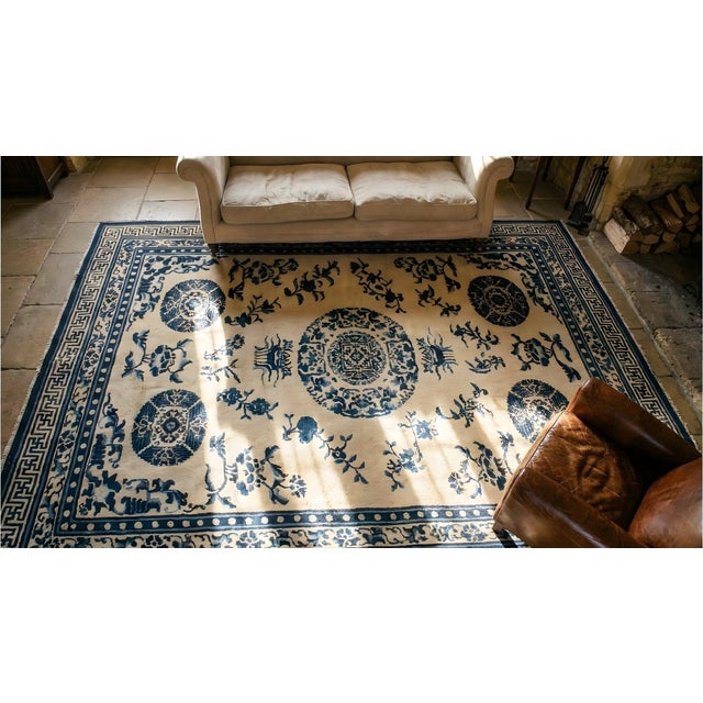 Great Beige Background Color With Floral-Medallion Pattern Antique Chinese Ningxia Rug For Sale - Image 15 of 15