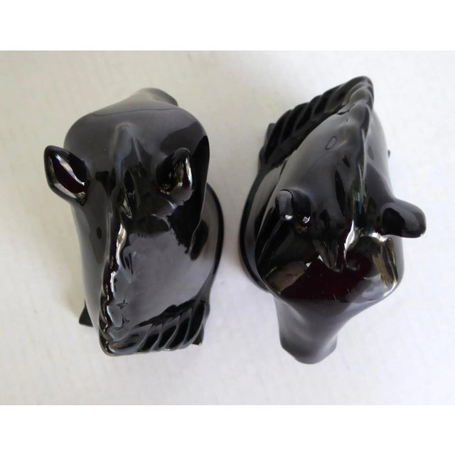 American Deco Pair of Ceramic Black Horse Head Bookends by Abingdon Pottery, 1940s For Sale - Image 9 of 11
