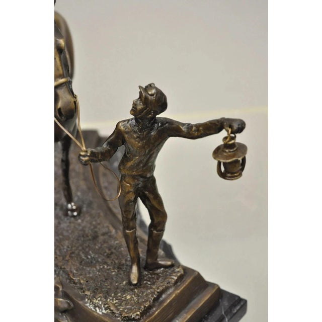 Victorian Late 20th Century Delaware Park Bronze Equestrian Rider Jockey Leading Race Horse Lantern Statue For Sale - Image 3 of 10