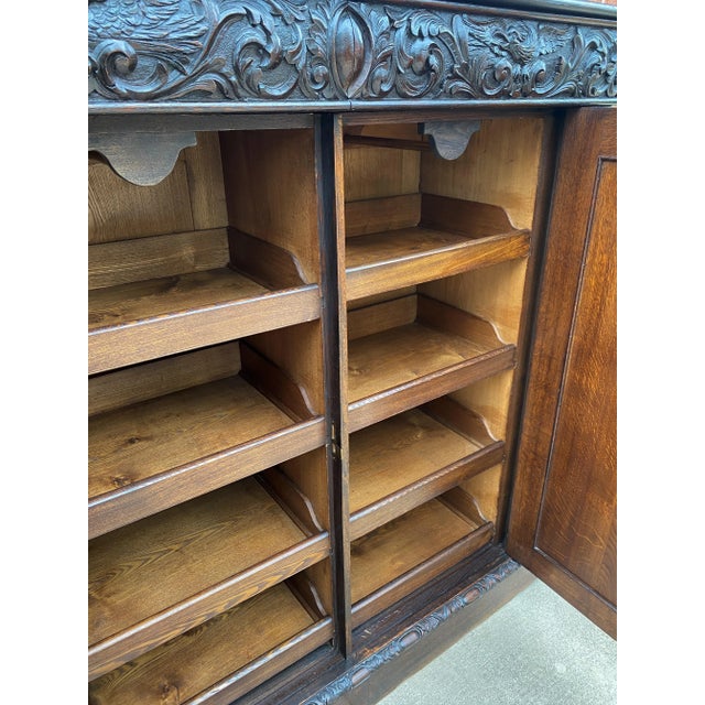 Antique English Cabinet Chest Wardrobe Gothic Revival Oak Monkeys Rare C.1880s For Sale In Dallas - Image 6 of 13