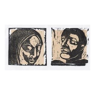 Double Portrait Woodblock Print For Sale