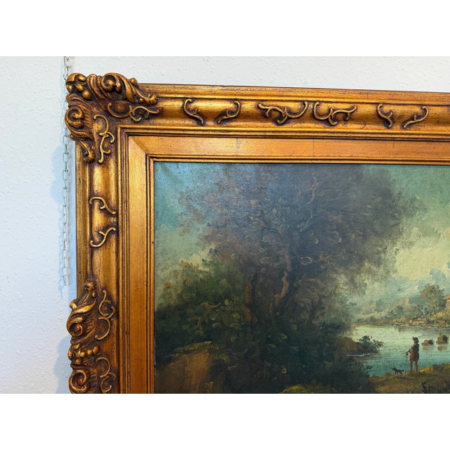 Green C. Patin Huge Vintage European Cityscape/ Landscape Oil Painting Gilt Frame For Sale - Image 8 of 13